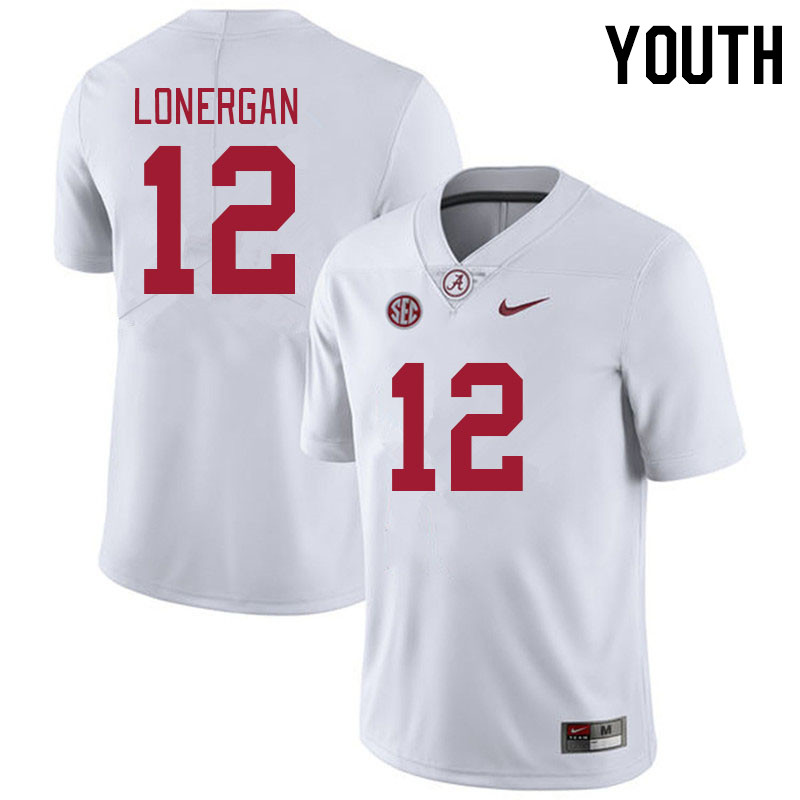 Youth #12 Dylan Lonergan Alabama Crimson Tide College Footabll Jerseys Stitched-White